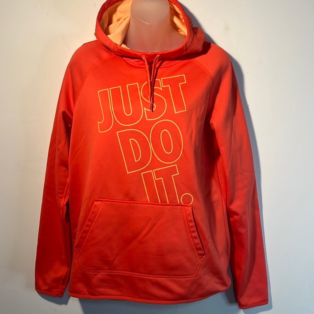 Nike Just Do It Dri-FIT Pullover Hoodie Womens Size M Orange Sweatshirt